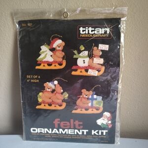Titan Needlecraft Christmas Teddy Bear Felt Ornament Kit Unused Vintage Sewing